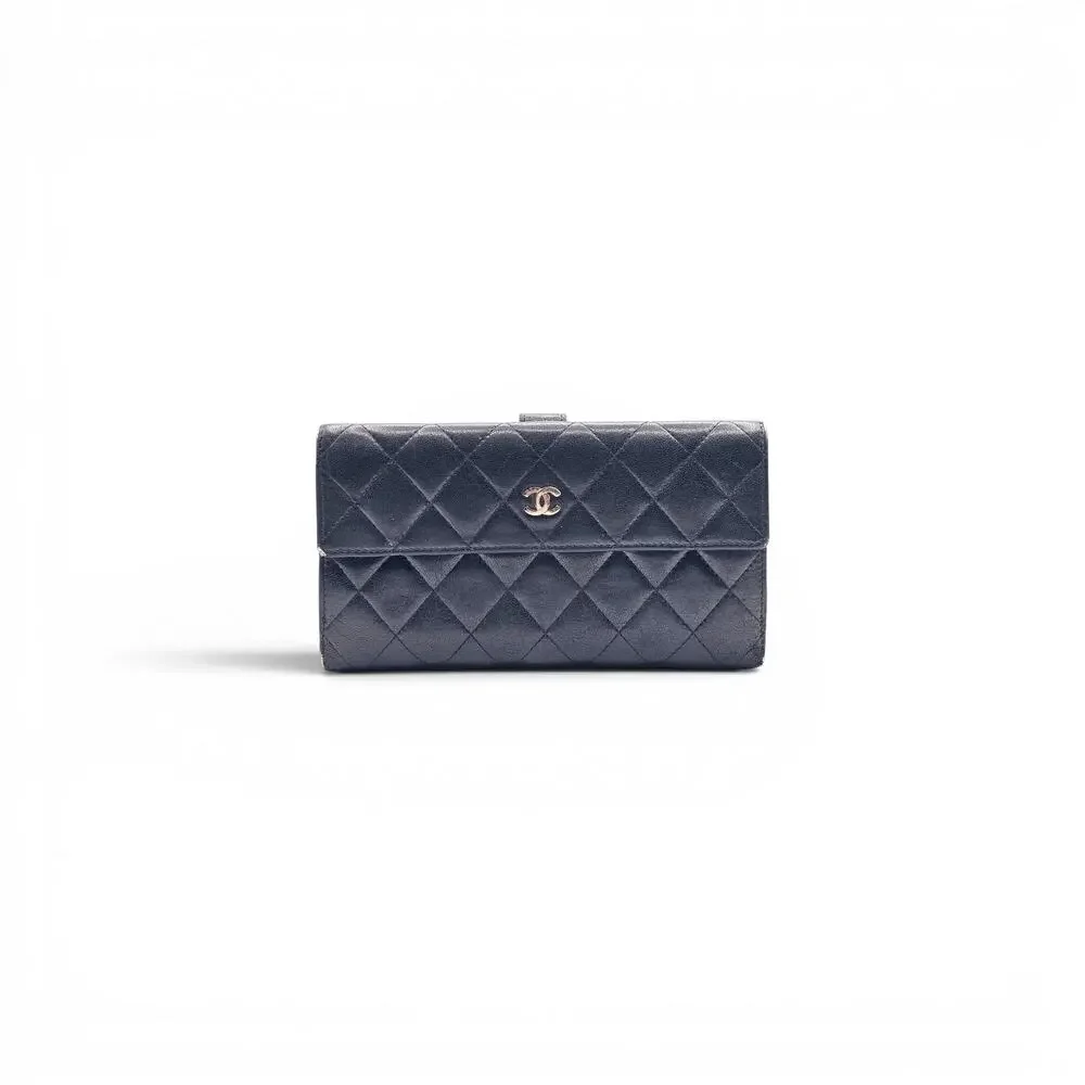 Chanel Classic Quilted Lambskin Leather Flap Long Wallet - Black